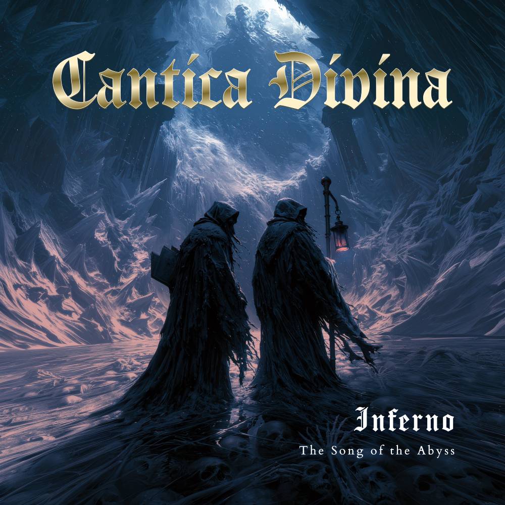 Inferno album cover — two hooded figures on a frozen abyss beneath the Cantica Divina title
